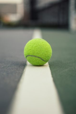 Tennis ball on court.